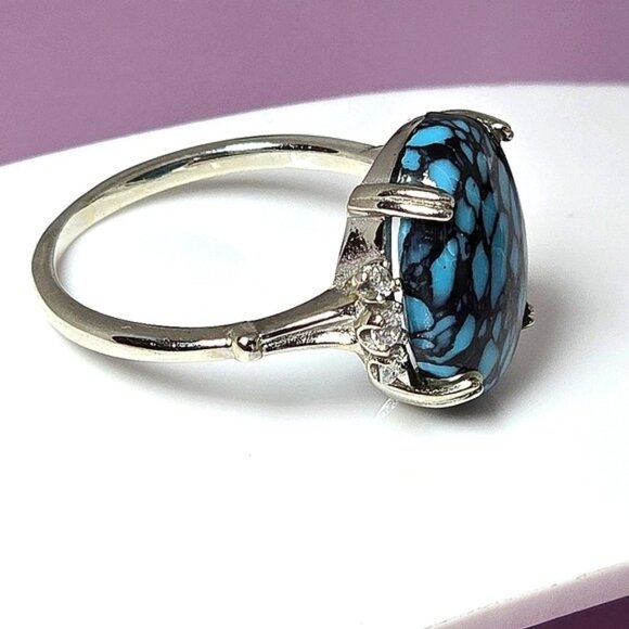 925 Sterling Silver Ring SZ 6.5 with Natural Turquoise   & CZ - Picture 13 of 14